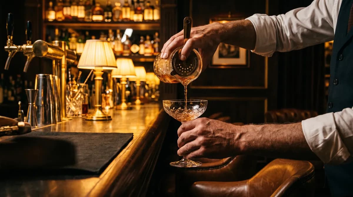 A dimly lit cocktail lounge